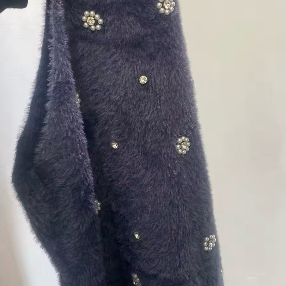 Faux Fur Flower Sequins Beaded Halter Dress - Picture 4 of 4